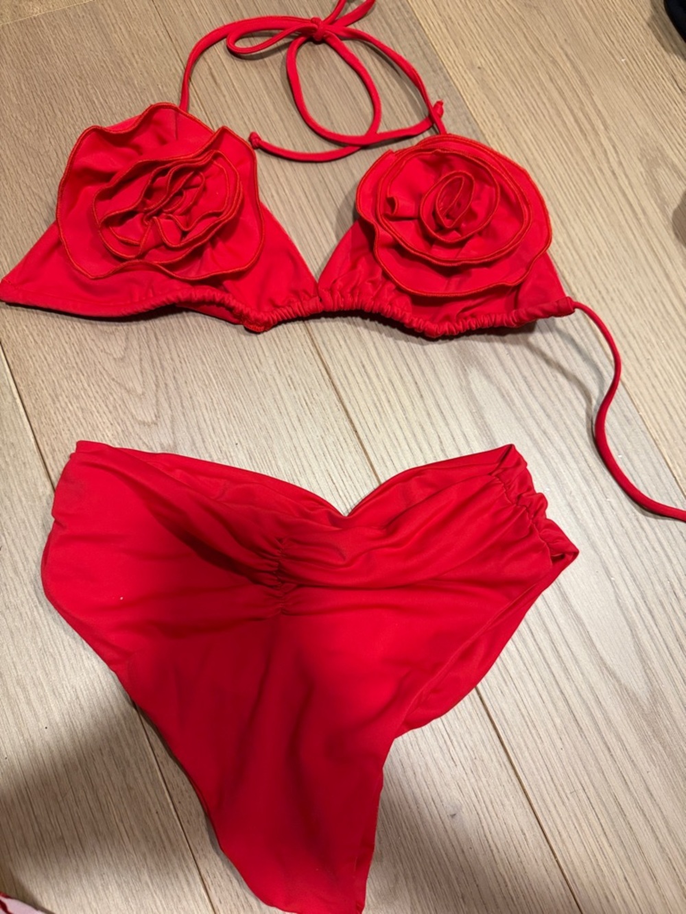 Red Floral Appliqué Bikini Set